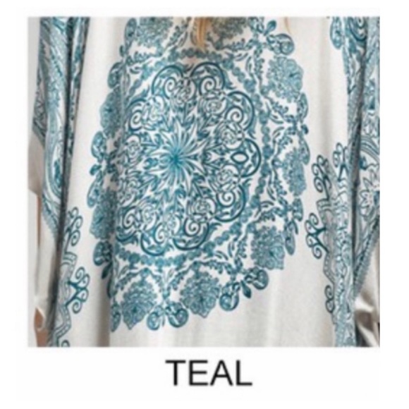 NEW Boho Mandala Teal and White Kimono - Picture 5 of 6
